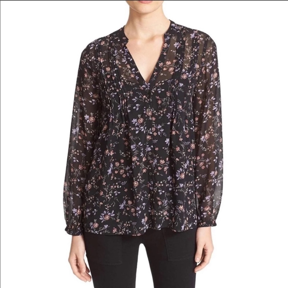 Joie- Martine Sheer Silk Floral Blouse - XS - Picture 2 of 8